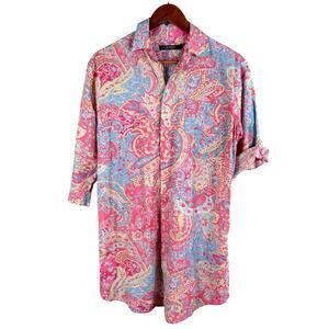 Ralph Lauren Small Shirt Dress Paisley Button Up Tunic Cotton Viscose  LN31708